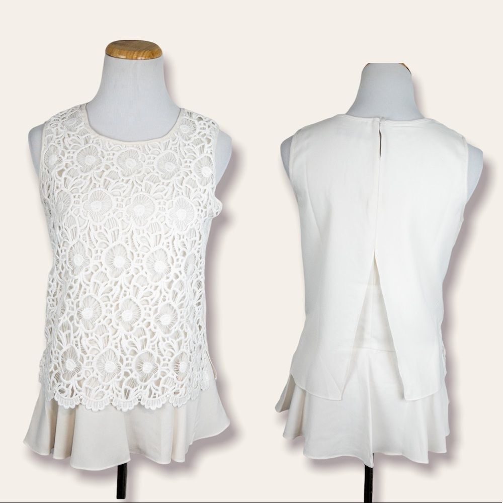 Goodnight Macaroon Womens Size Small White Sleeveless Guipure Lace Top Blouse